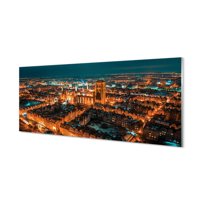 Tableaux sur verre Panorama de nuit de l'église gdańsk