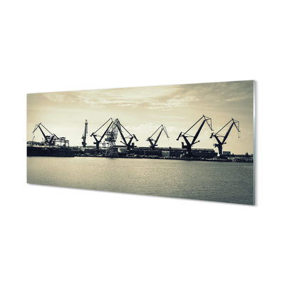 Tableaux sur verre Rivière gdańsk grues de chantier naval