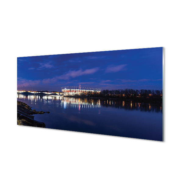 Tableaux sur verre Rivière stade varsovie pont nuit