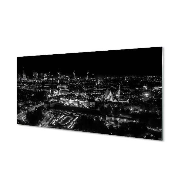 Tableaux sur verre Panorama nocturne des gratte-ciel de varsovie