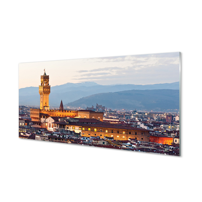 Tableaux sur verre Panorama coucher du soleil château italie