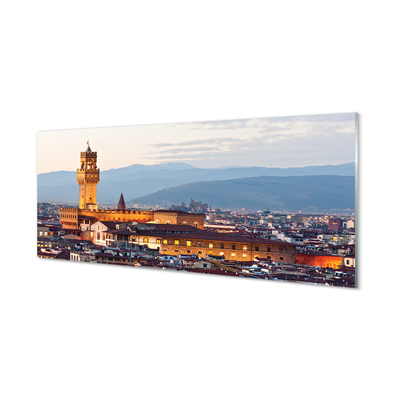 Tableaux sur verre Panorama coucher du soleil château italie
