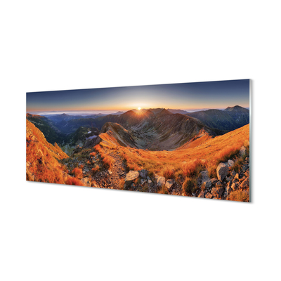 Tableaux sur verre Coucher du soleil montagne