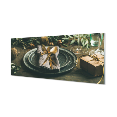 Tableaux sur verre Couverts de plaques baubles cadeaux