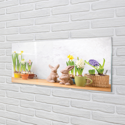 Tableaux sur verre Fleurs lapins