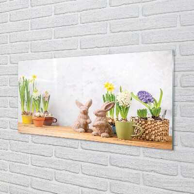 Tableaux sur verre Fleurs lapins