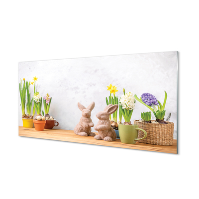 Tableaux sur verre Fleurs lapins