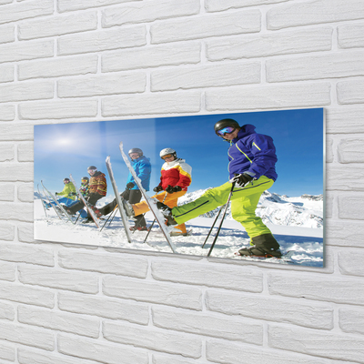 Tableaux sur verre Skieurs montagnes d'hiver
