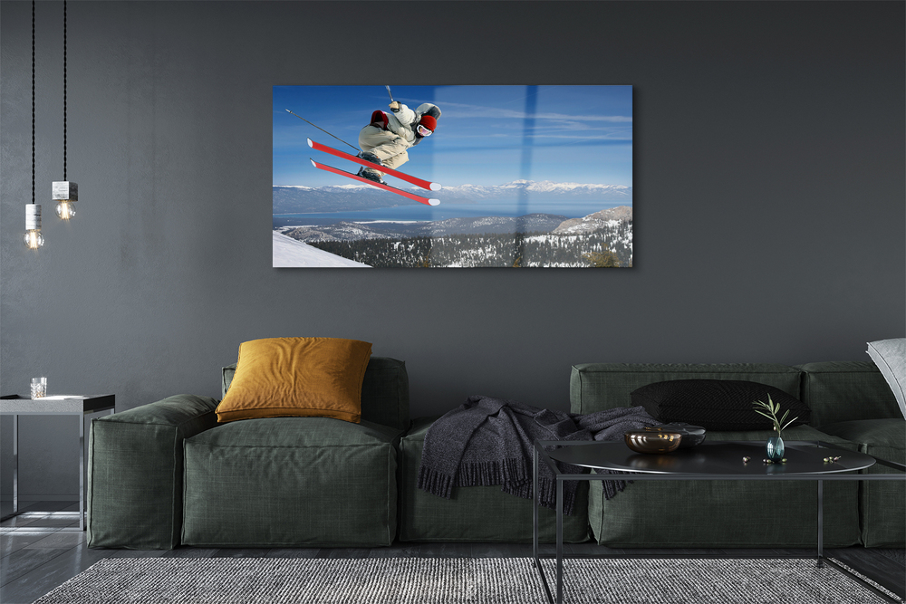 Tableau Sur Verre Trempé Tulup – 60x120 Cm – Skieurs – Design Moderne Blanc