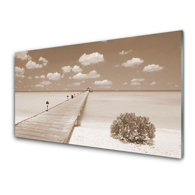 Image sur verre Tableau Mer pont paysage sépia