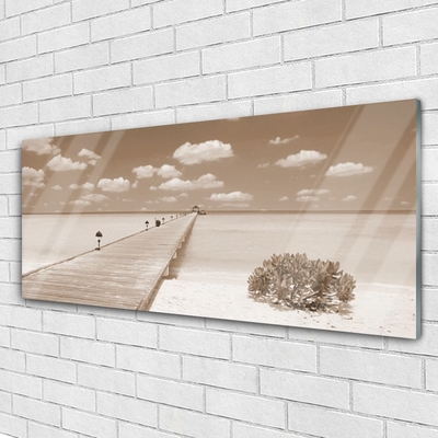 Image sur verre Tableau Mer pont paysage sépia