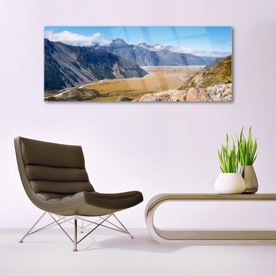 Image sur verre Tableau Montagnes vallée paysage bleu brun