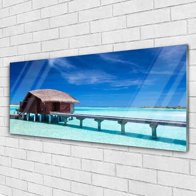 Image sur verre Tableau Maison plage mer du sud architecture bleu brun