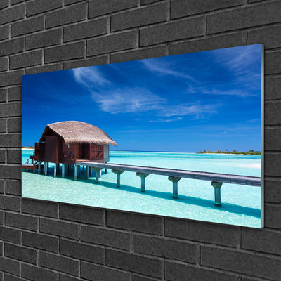 Image sur verre Tableau Maison plage mer du sud architecture bleu brun