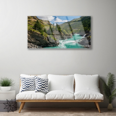 Image sur verre Tableau Rivière des montagnes paysage bleu vert