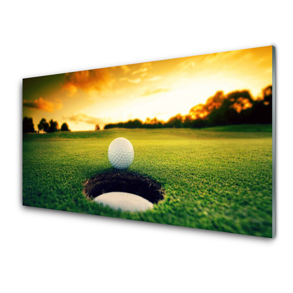Image sur verre Tableau Balle de golf pelouse nature vert jaune