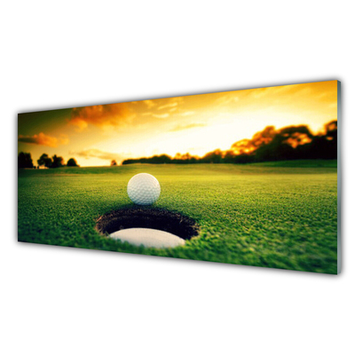 Image sur verre Tableau Balle de golf pelouse nature vert jaune