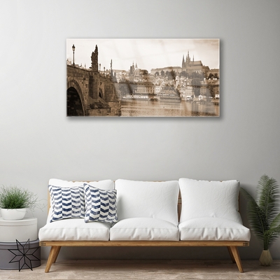 Image sur verre Tableau Pont de prague paysage sépia