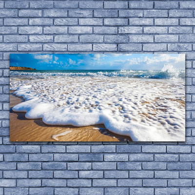 Image sur verre Tableau Plage falaise mer sable nature bleu brun