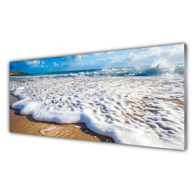Image sur verre Tableau Plage falaise mer sable nature bleu brun