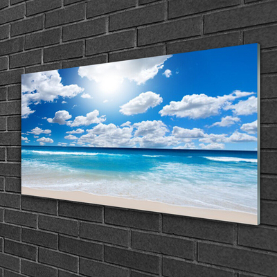 Image sur verre Tableau Mer du nord plage nuages paysage bleu blanc