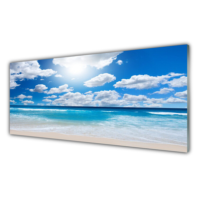 Image sur verre Tableau Mer du nord plage nuages paysage bleu blanc