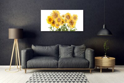 Image sur verre Tableau Tournesols floral jaune or vert