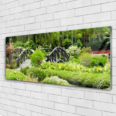 Image sur verre Tableau Pont jardin botanique nature vert gris rouge