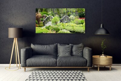 Image sur verre Tableau Pont jardin botanique nature vert gris rouge