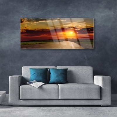 Image sur verre Tableau Coucher du soleil rue paysage gris rouge orange