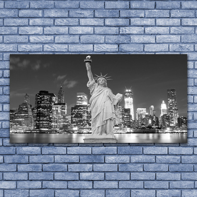 Image sur verre Tableau Statue de la liberté new york bâtiments gris