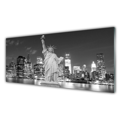Image sur verre Tableau Statue de la liberté new york bâtiments gris