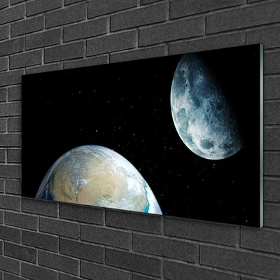 Image sur verre Tableau Lune terre univers univers noir bleu gris