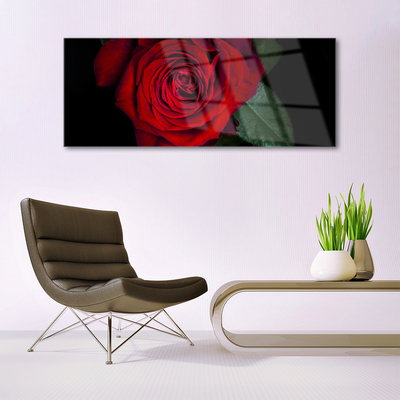 Image sur verre Tableau Rose floral rouge vert noir