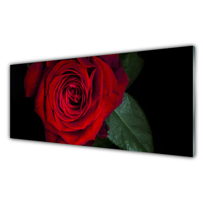 Image sur verre Tableau Rose floral rouge vert noir