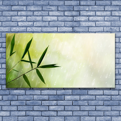 Image sur verre Tableau Feuilles pluie floral vert