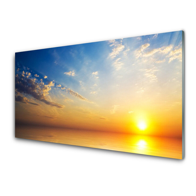 Image sur verre Tableau Lever du soleil mer nuages paysage bleu orange