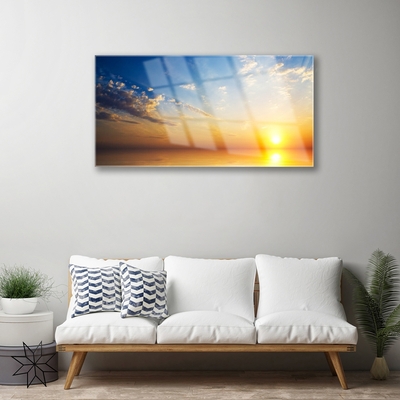 Image sur verre Tableau Lever du soleil mer nuages paysage bleu orange