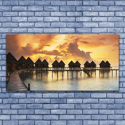 Image sur verre Tableau Maisons de vacances mer du sud architecture bleu rouge
