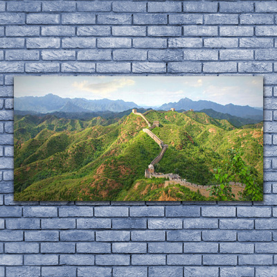 Image sur verre Tableau Grande muraille de chine montagnes paysage vert bleu brun