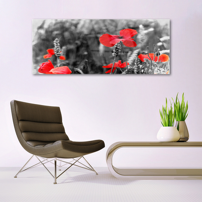 Image sur verre Tableau Coquelicots floral rouge gris