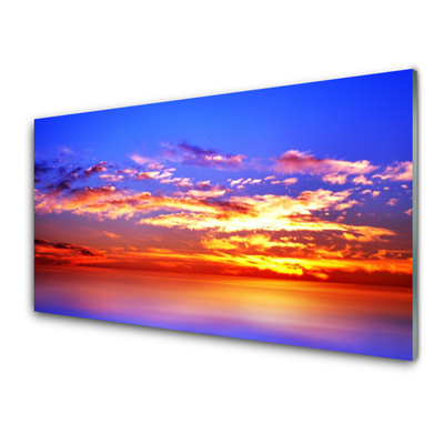 Image sur verre Tableau Ciel nuages mer paysage bleu violet rouge