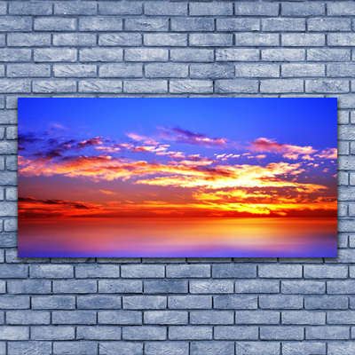Image sur verre Tableau Ciel nuages mer paysage bleu violet rouge