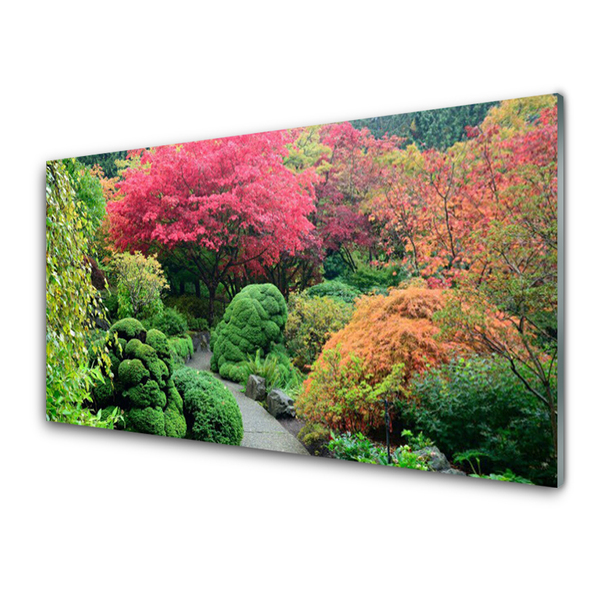 Image sur verre Tableau Jardin fleurs arbre nature rose vert orange