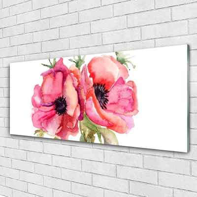 Image sur verre Tableau Fleurs aquarelle floral rouge rose vert