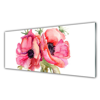 Image sur verre Tableau Fleurs aquarelle floral rouge rose vert