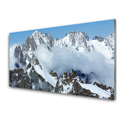 Image sur verre Tableau Montagnes paysage bleu gris blanc