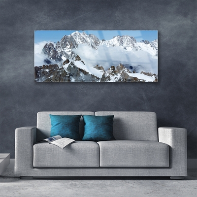 Image sur verre Tableau Montagnes paysage bleu gris blanc