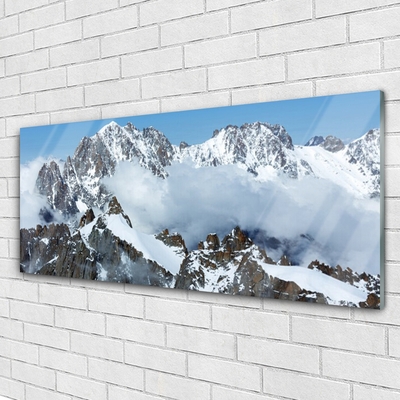 Image sur verre Tableau Montagnes paysage bleu gris blanc