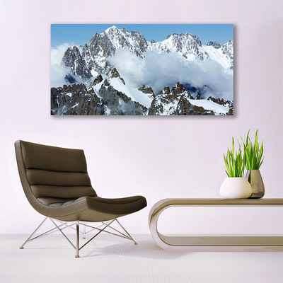Image sur verre Tableau Montagnes paysage bleu gris blanc